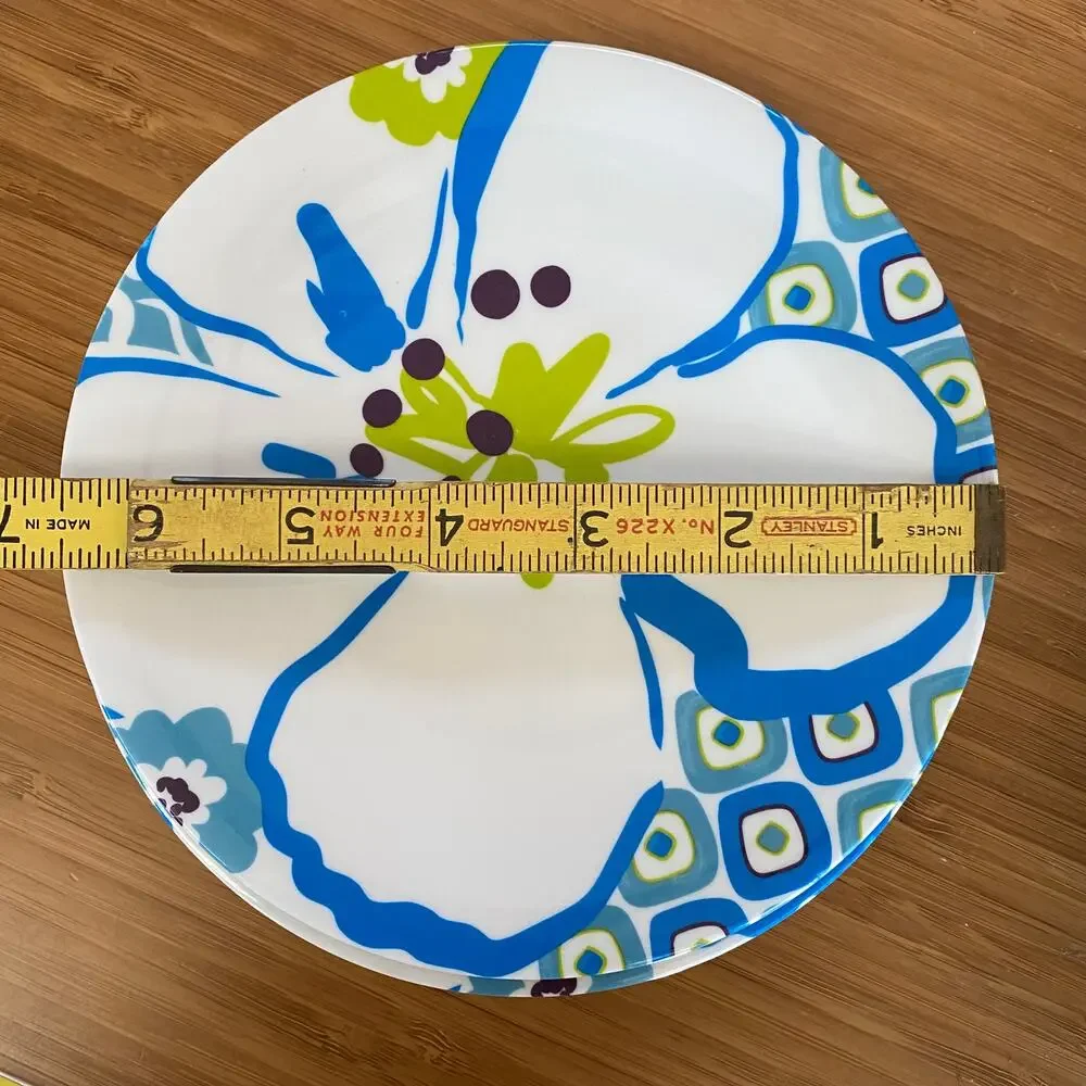 Pier 1 Set of 4 Aqua Blue‎ & White Floral 6-1/2
